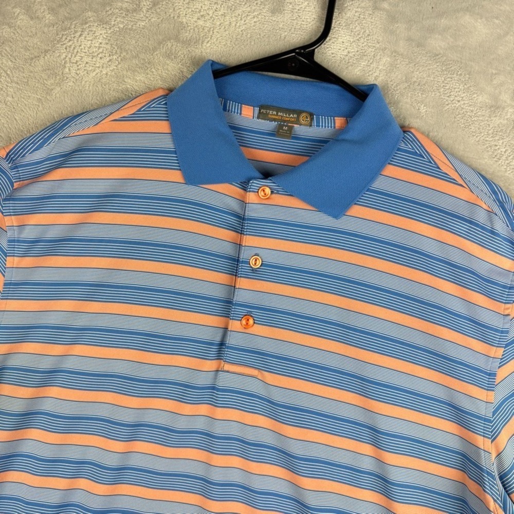 Peter Millar Summer Comfort Polo Shirt Mens Medium Blue Striped Performance Golf